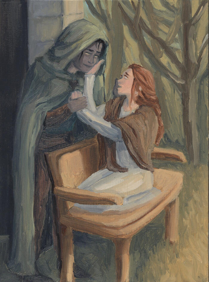 Are you real? Or am I wishing too hard? A scene from Eidolon by Grace Draven. Oil on mdf panel. Are you real? Or am I wishing too hard? A scene from Eidolon by Grace Draven. Oil on mdf panel.
