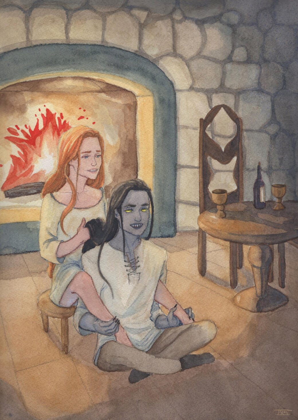 Tell Me a Tale, Husband. A scene from Radiance by Grace Draven. Watercolor Tell Me a Tale, Husband. A scene from Radiance by Grace Draven. Watercolor