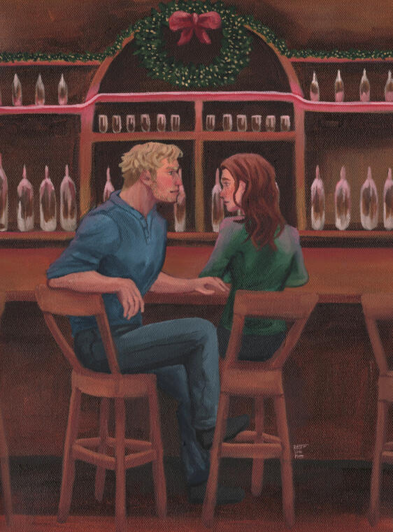 Sam and Harper from Stay This Christmas by Genny Carrick. Oil on 12x16 canvas.