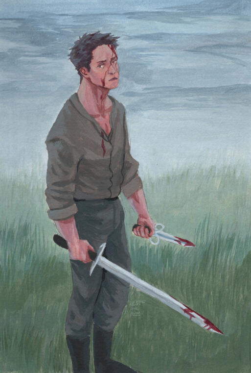 Hadrian Blackwater from Avempartha by Michael J Sullivan. Acrylic on 6x8.5 paper.