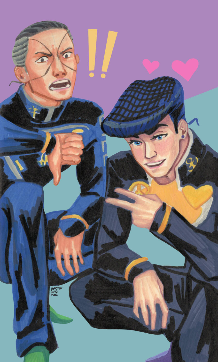 Okuyasu and Josuke from Jojo Part 4. Acrylic markers 2026